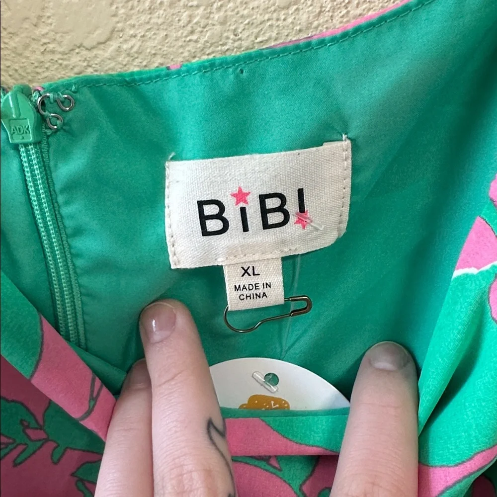 NWT BiBi Green and Pink Floral Midi Dress - Picture 2 of 9